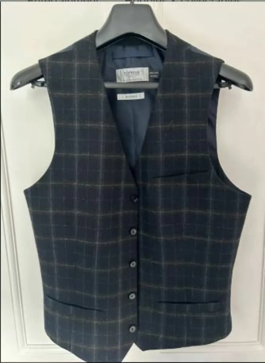 Men’s Topman navy with grey check wool waistcoat, - Image 1