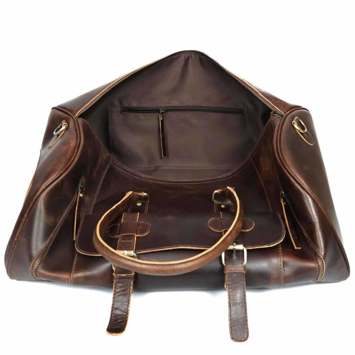 Leather Duffel Bag Vintage Travel Weekender Bag - Image 2