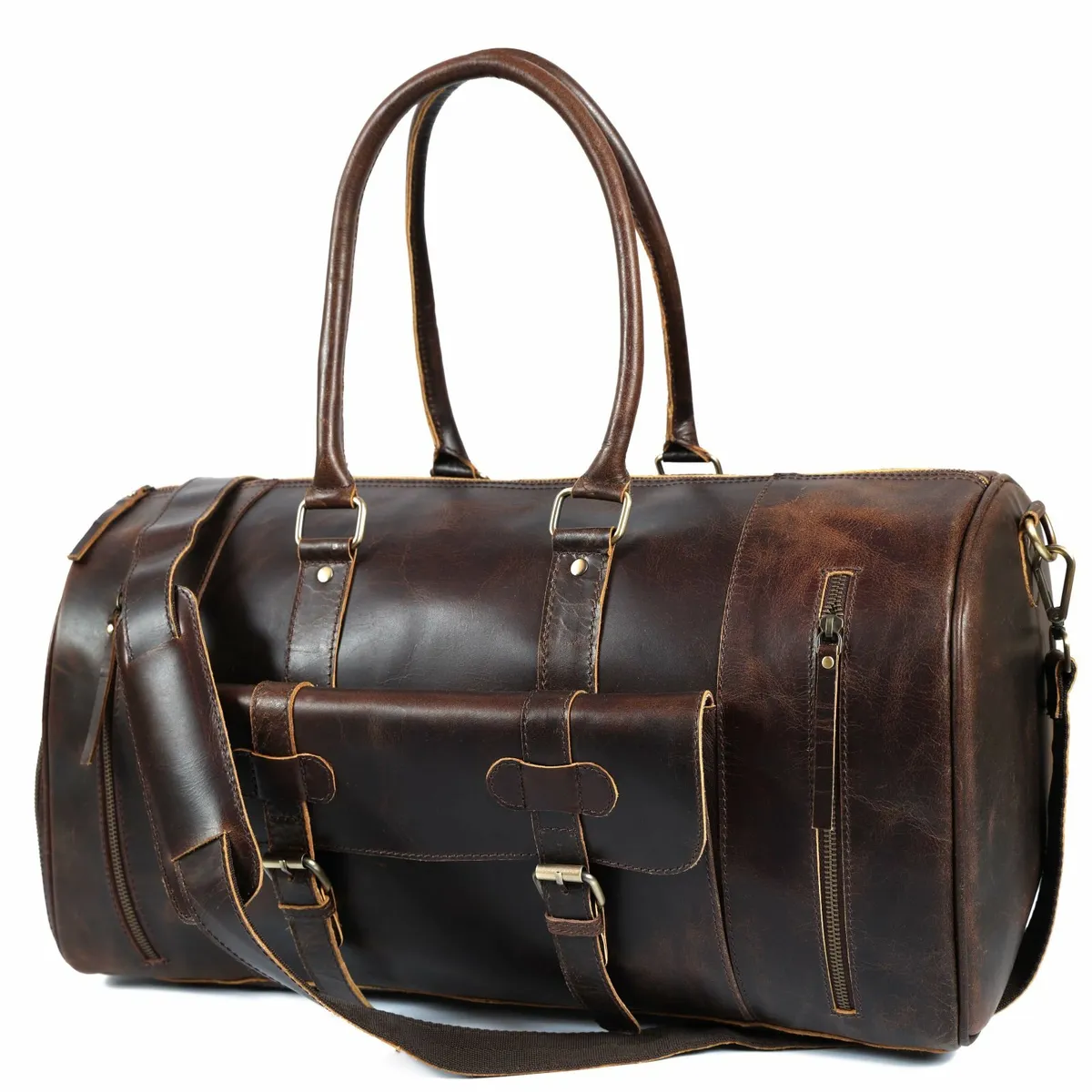 Leather Duffel Bag Vintage Travel Weekender Bag - Image 4