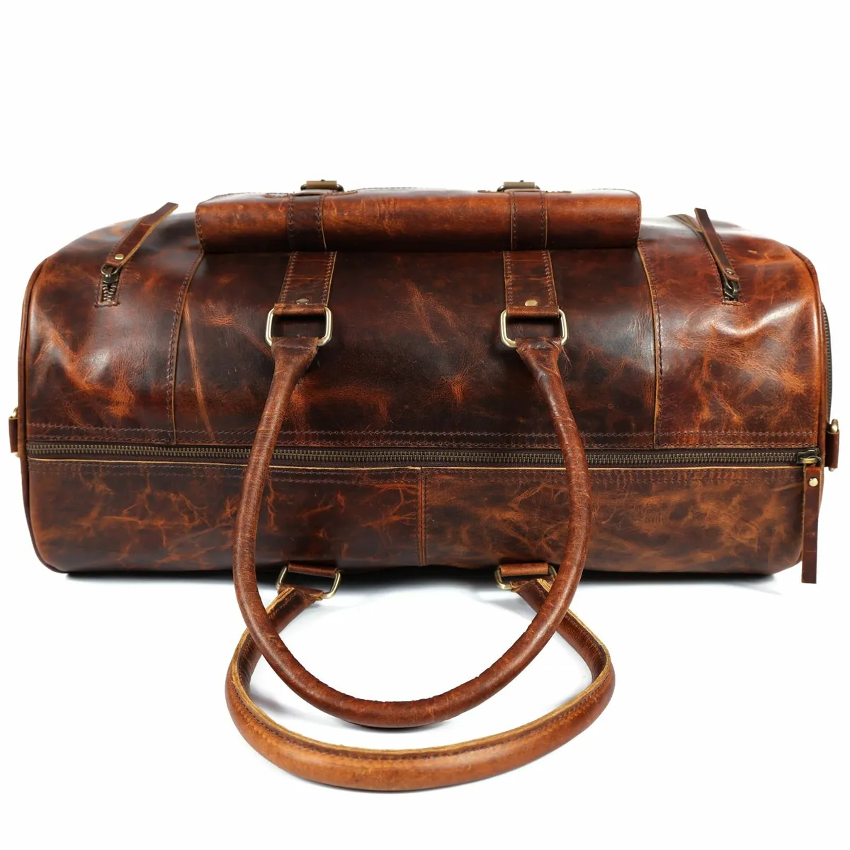 Leather Duffel Bag Vintage Travel Weekender Bag - Image 2