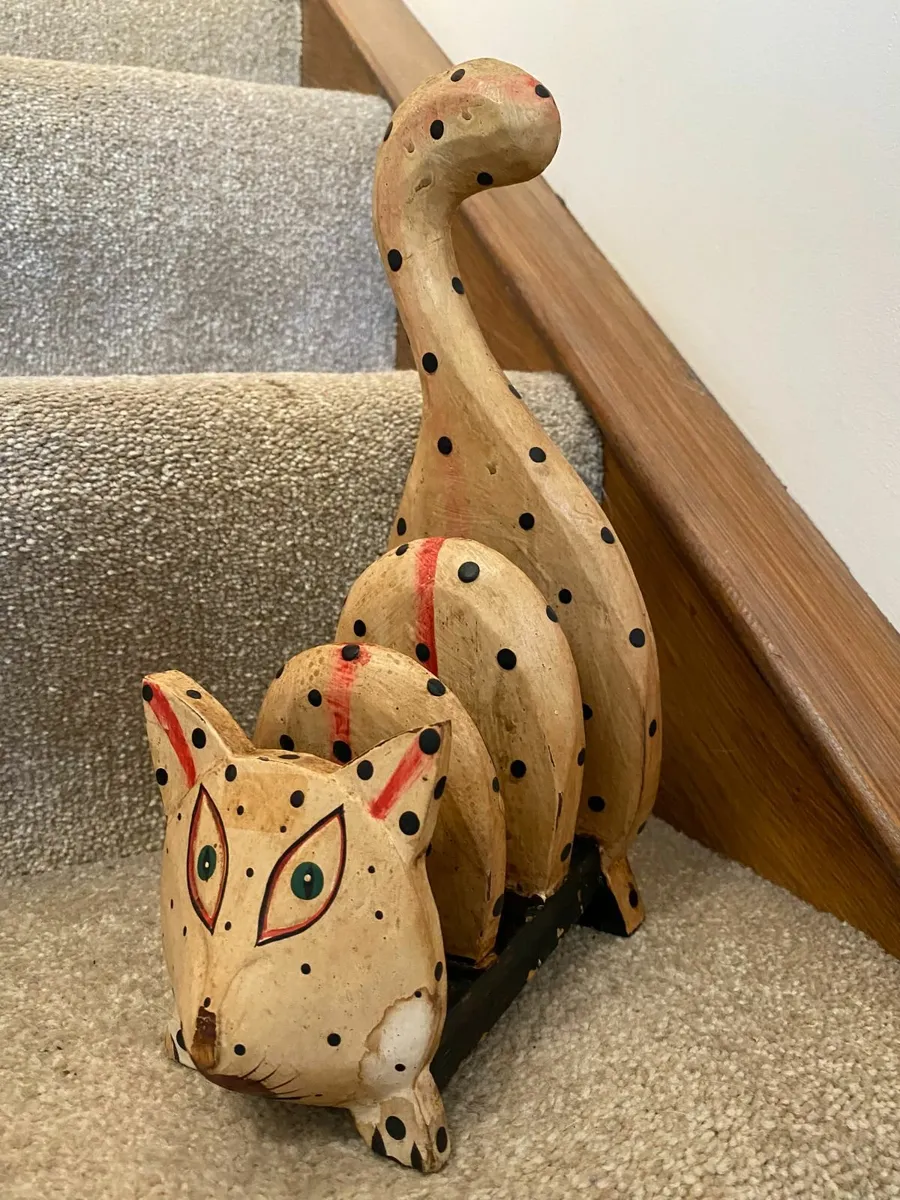 Vintage  Folk Art Wooden Cat Letter Organizer - Image 1