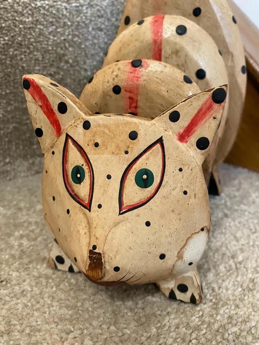 Vintage  Folk Art Wooden Cat Letter Organizer - Image 2