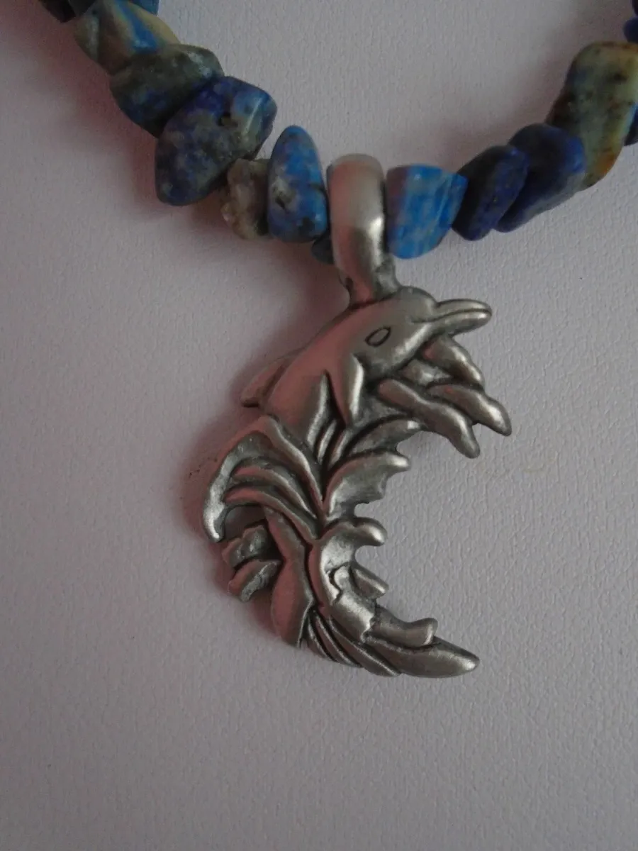 Handmade jewellery, Dolphin necklace, Lapis Lazuli - Image 1