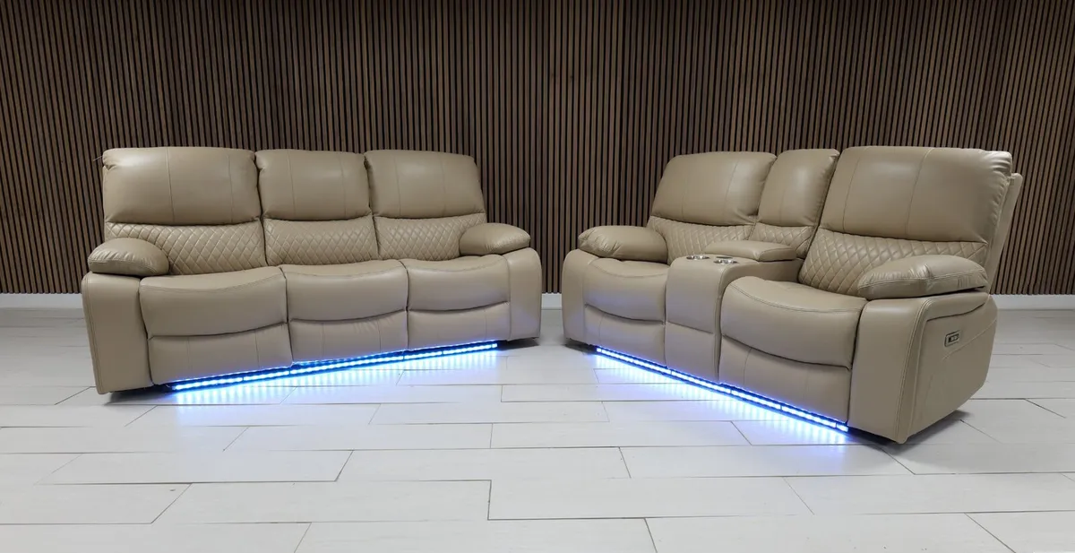 Rita 3+2 Beige Electric Leather Recliner Sofa - Image 1