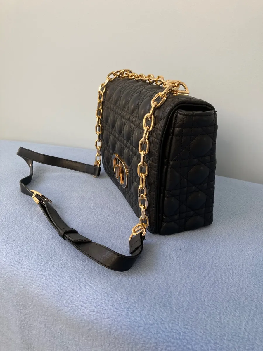 Gorgeous Black Quilted Bag with Gold Chain Trim - Image 3