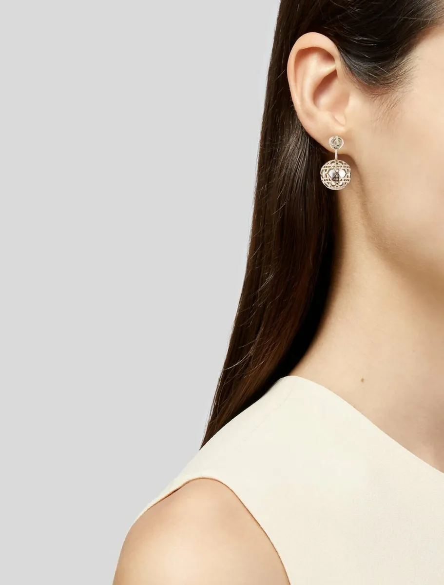 Christian Dior Pearl Cannage Silver Earrings - Image 3