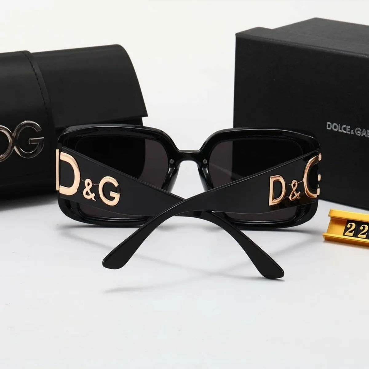 Dolce & Gabanna Black Sunglasses with Gold Logo - Image 3