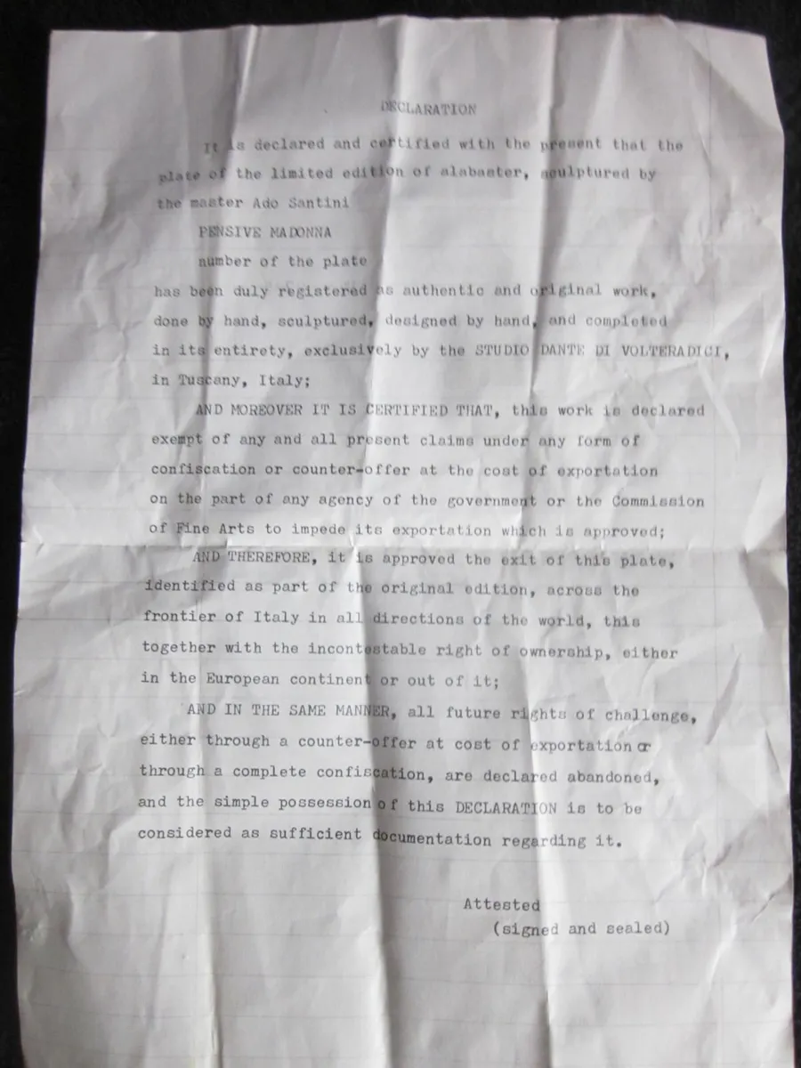 Vintage AlabasterPlate Pensive Madonna/Child Italy - Image 4