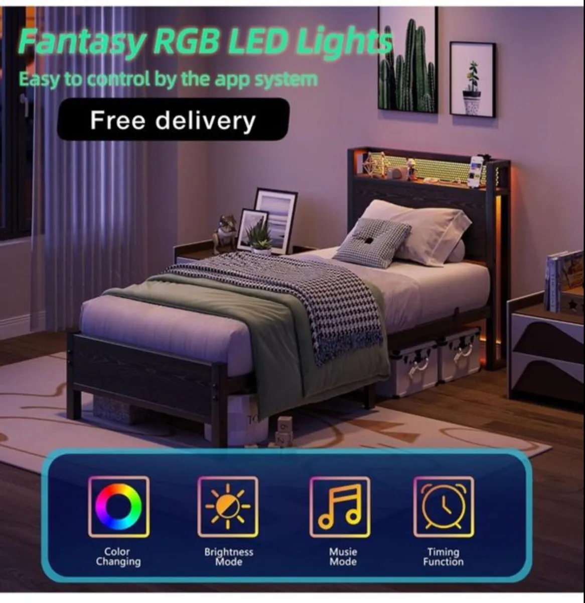 Single Bed with Charging Station