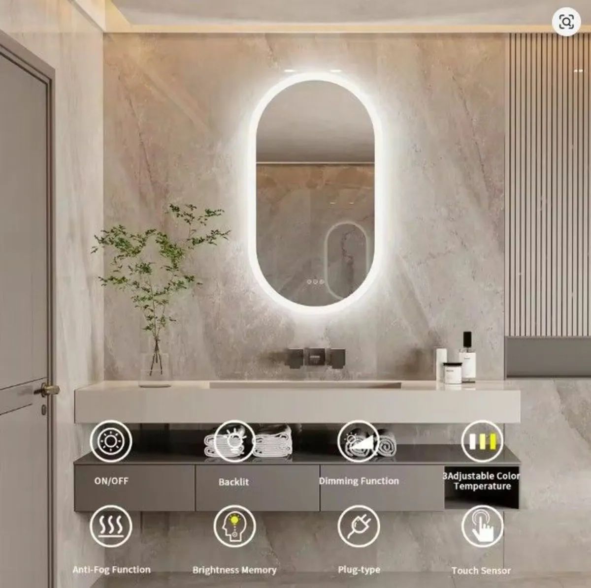 Oval LED Bathroom Mirror – 20 x 32 inch – Wall Mou - Image 4