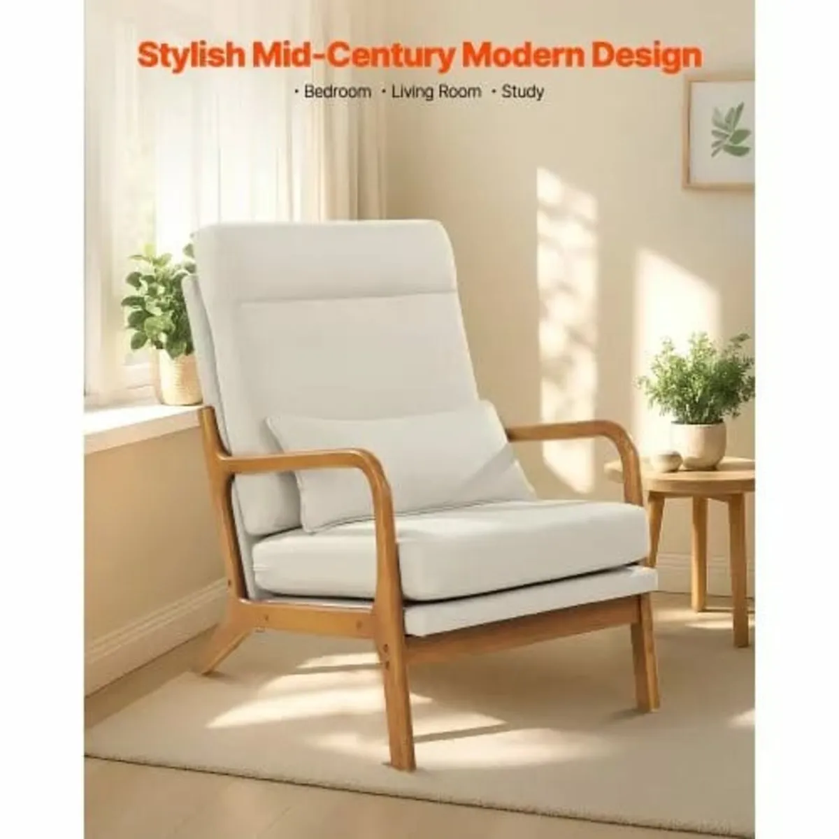 Mid-Century Modern Accent Chair Linen Fabric Armch - Image 2