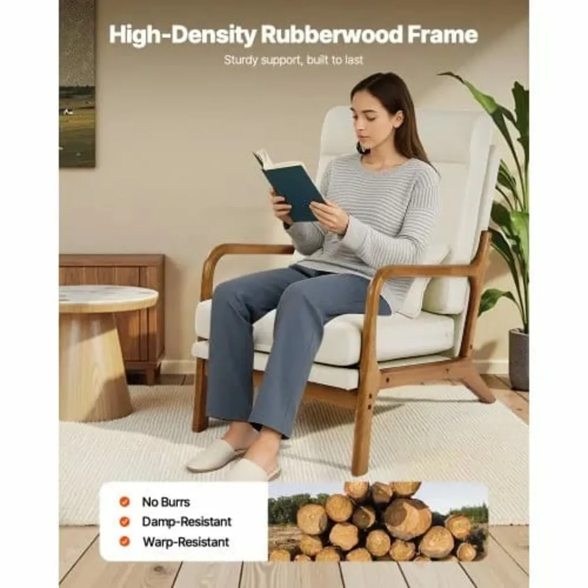 Mid-Century Modern Accent Chair Linen Fabric Armch - Image 4