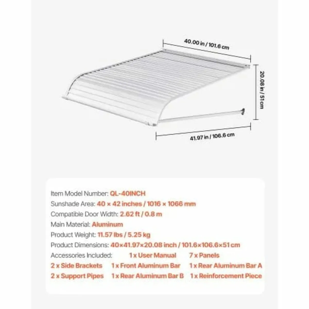 Window Awning Door Canopy 40x42 in Aluminum Alloy - Image 2