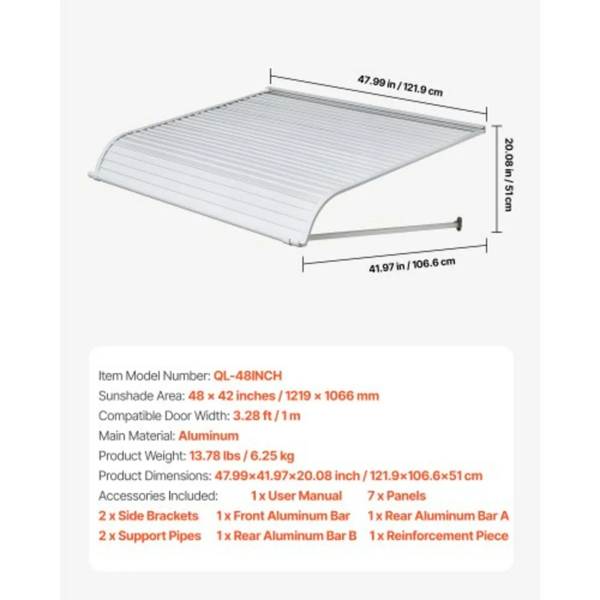 Window Awning Door Canopy 48x42 in Aluminum Alloy - Image 3
