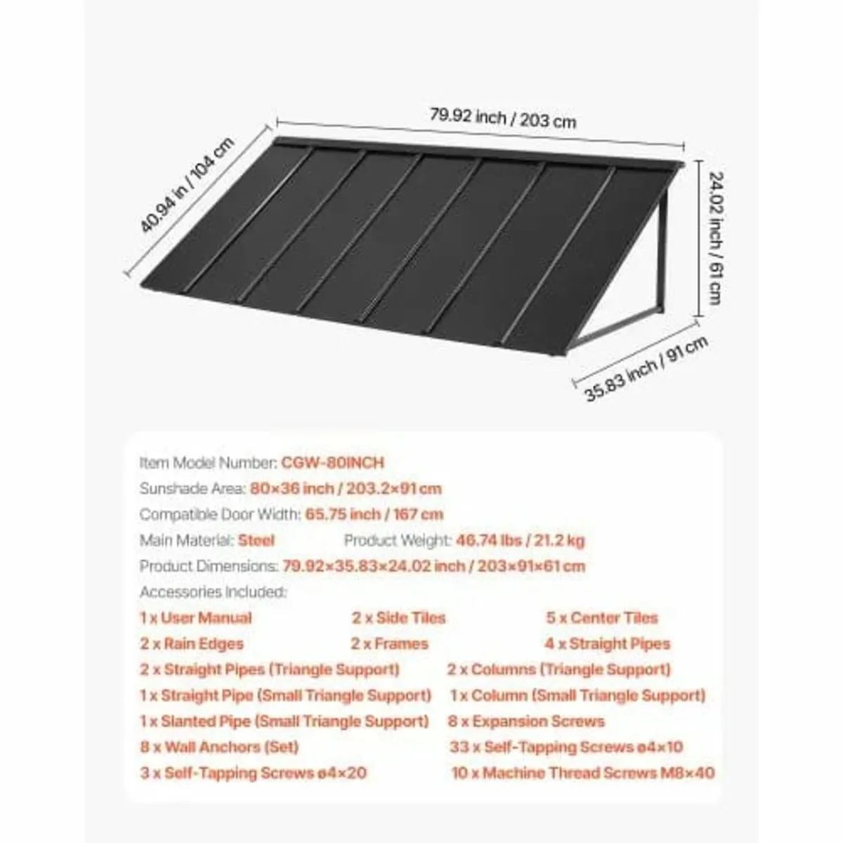 Window Awning Door Canopy 80x36 in Outdoor Patio S - Image 2