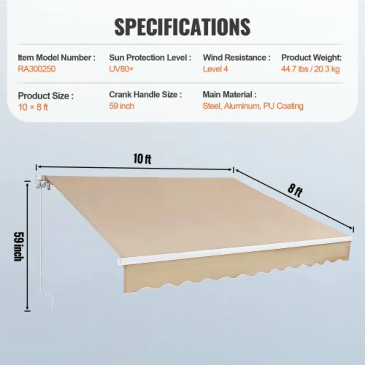 Manual Retractable Awning, 10 x 8 ft Outdoor Patio - Image 2
