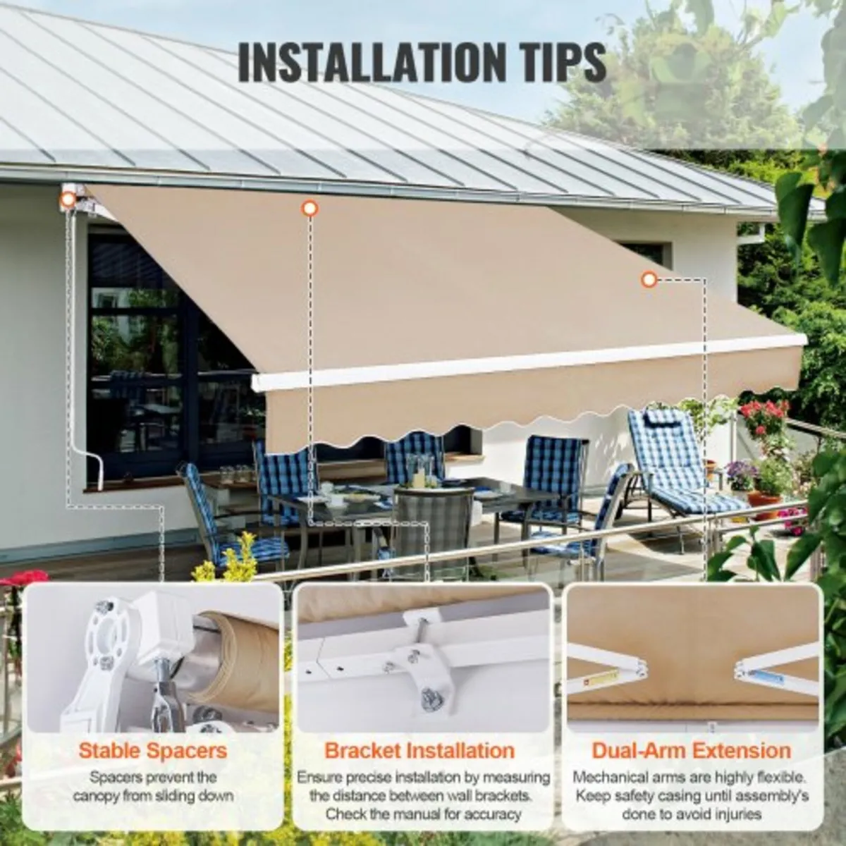Manual Retractable Awning, 13 x 8 ft Outdoor Patio - Image 3