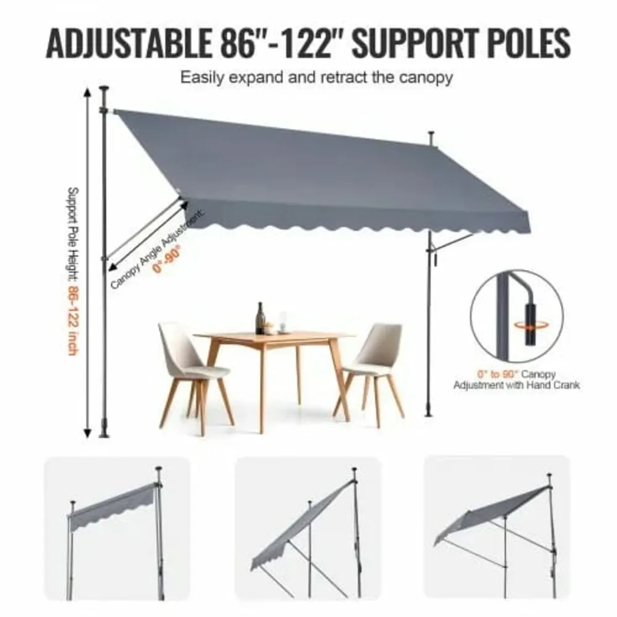 138x47" Patio Awning Retractable Awning Sunshade S - Image 2
