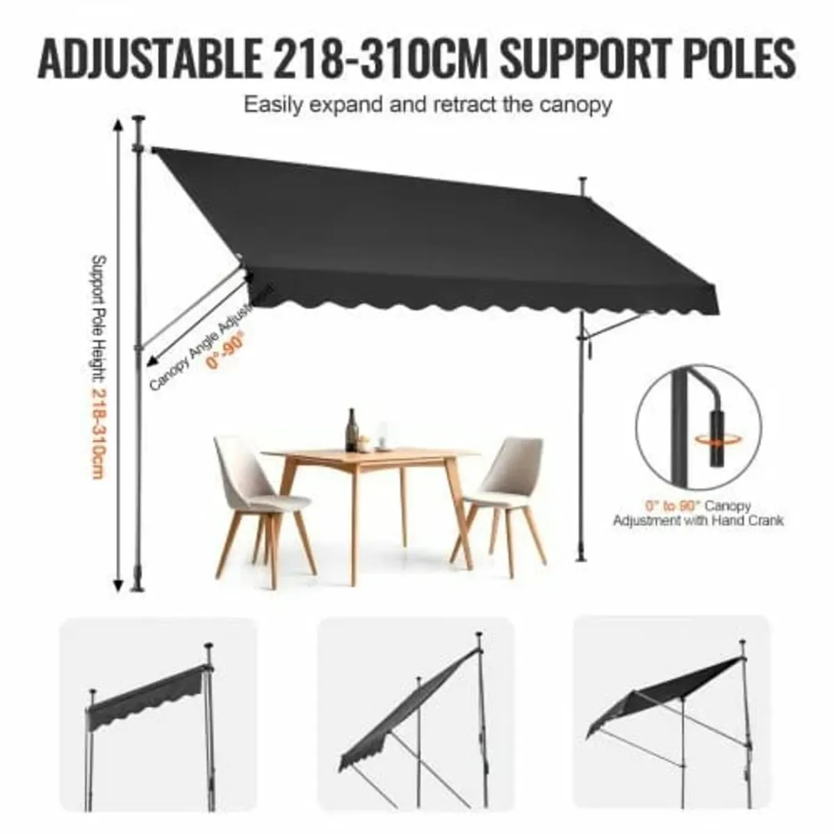 138x47" Patio Awning Retractable Patio Canopy Suns - Image 3