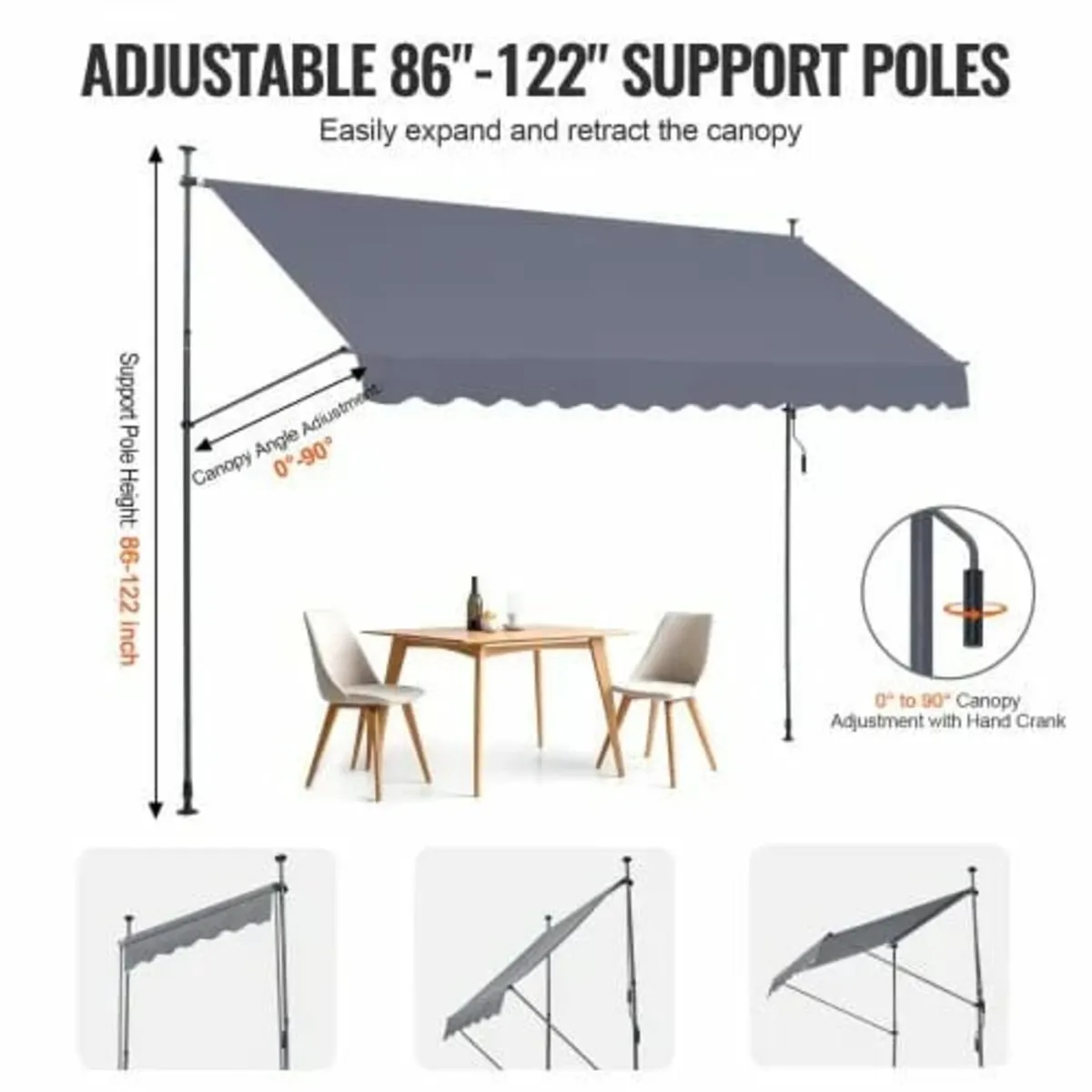 157x47" Patio Awning Retractable Awning Sunshade S - Image 3