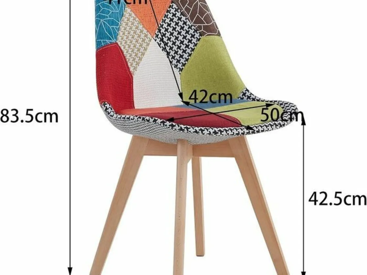 Set of 4 Patchwork Dining Chairs Beech Wood Legs - Image 2