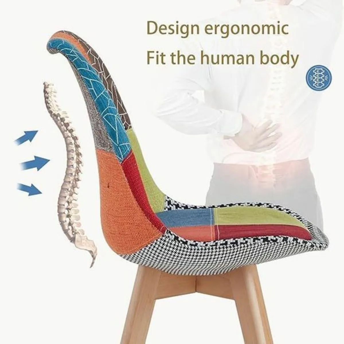 Set of 4 Patchwork Dining Chairs Beech Wood Legs - Image 4