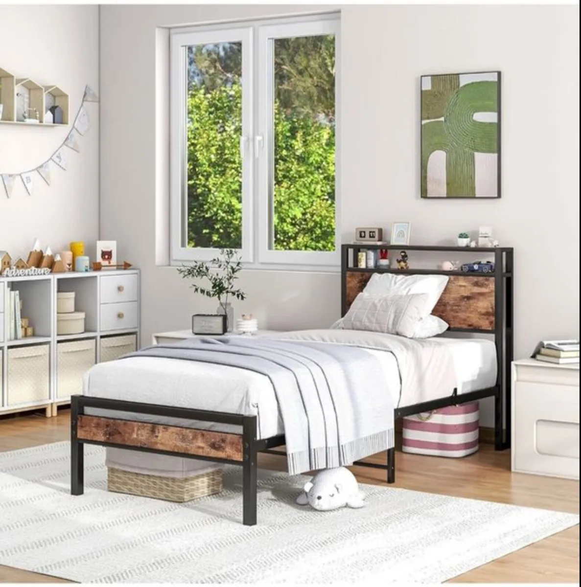 3ft Single Bed Frame with Storage Headboard