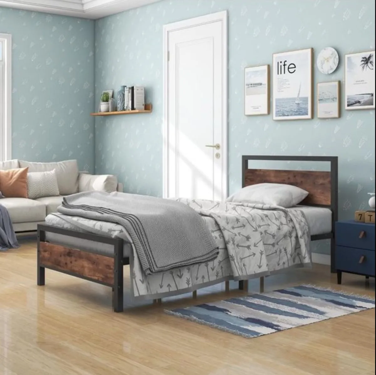Single Bed Frames Solid Bedstead Base with Wood He