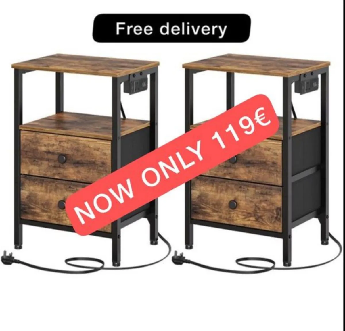 Bedside Table with Charging Station, End Table wit