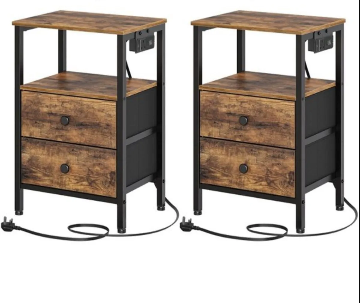 Bedside Table with Charging Station, End Table wit
