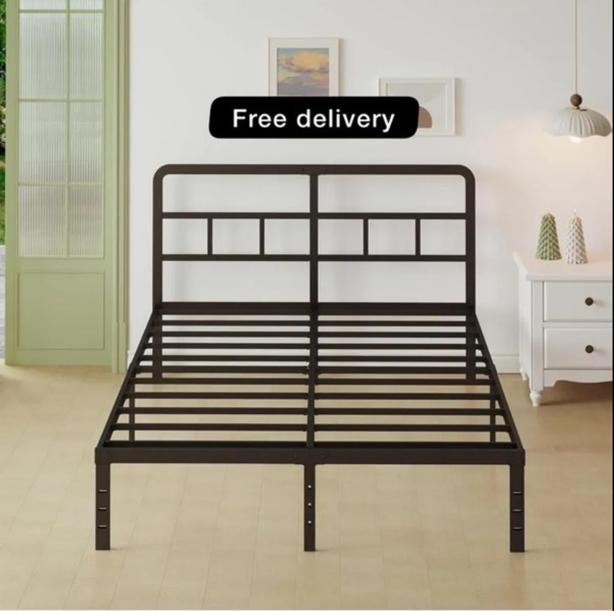 Small Double Bed Frame 4ft with Curved Headboard