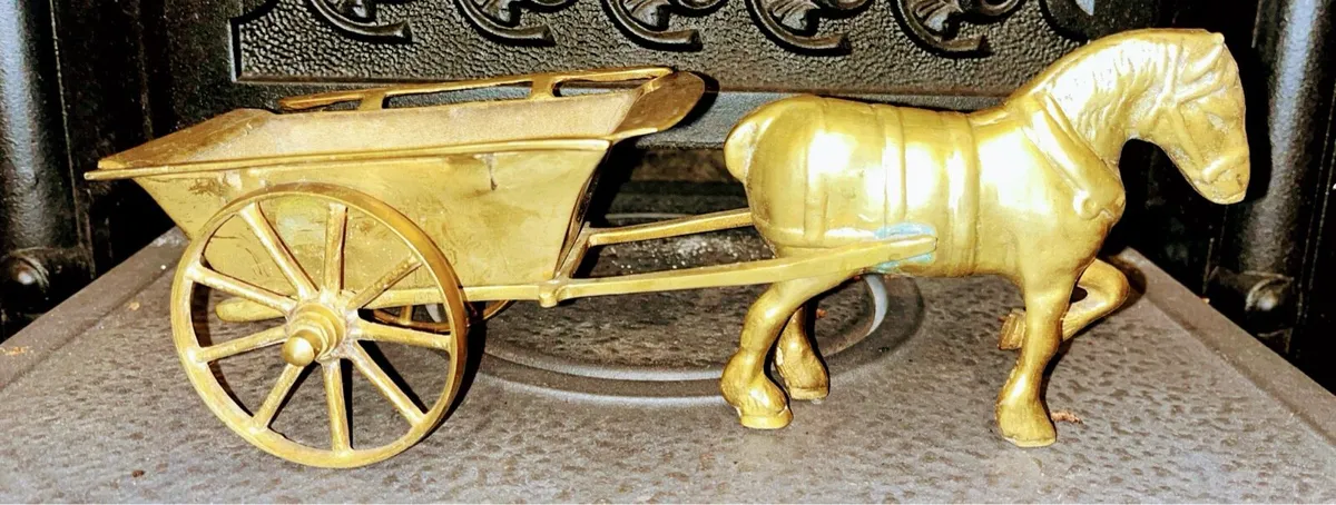 Vintage solid brass horse and cart - Image 1