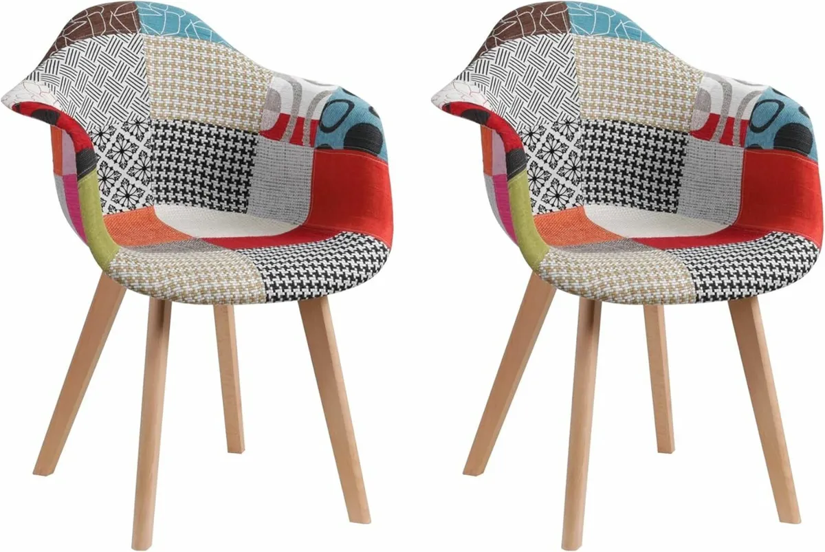 Patchwork dining chairs armchairs Set of two - Image 1