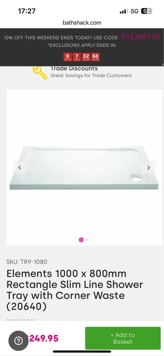 Brand New slim line shower tray 1000mm x 800mm - Image 1