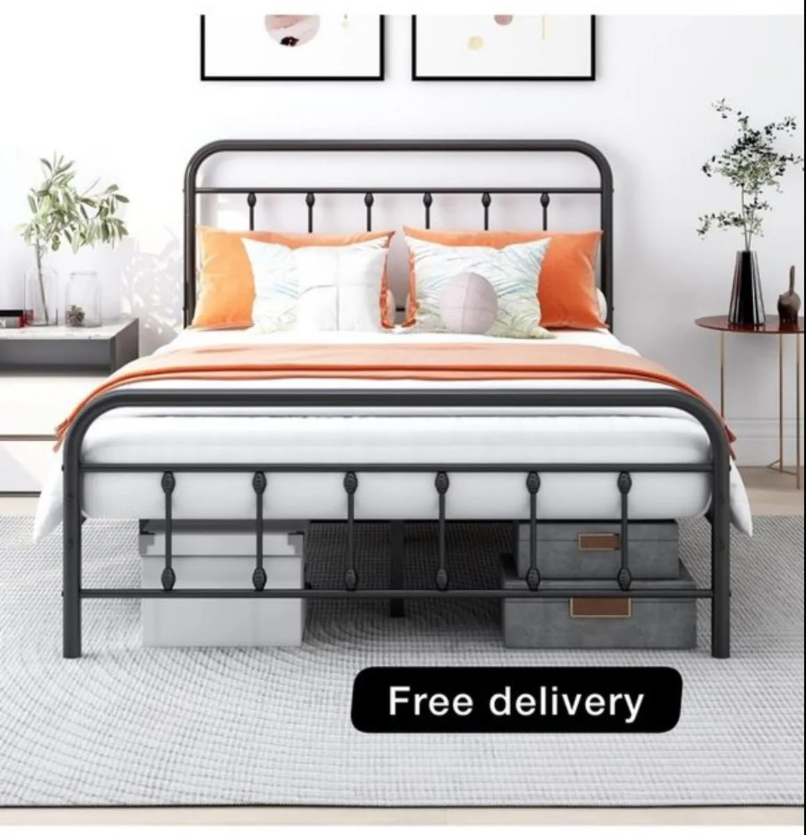 Double Bed Frame with Headboard and Storage Under