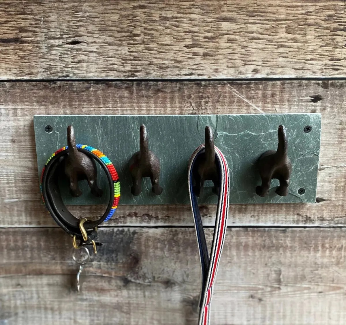 Dog Tail Coat Hooks Cast Iron & Slate - Image 1