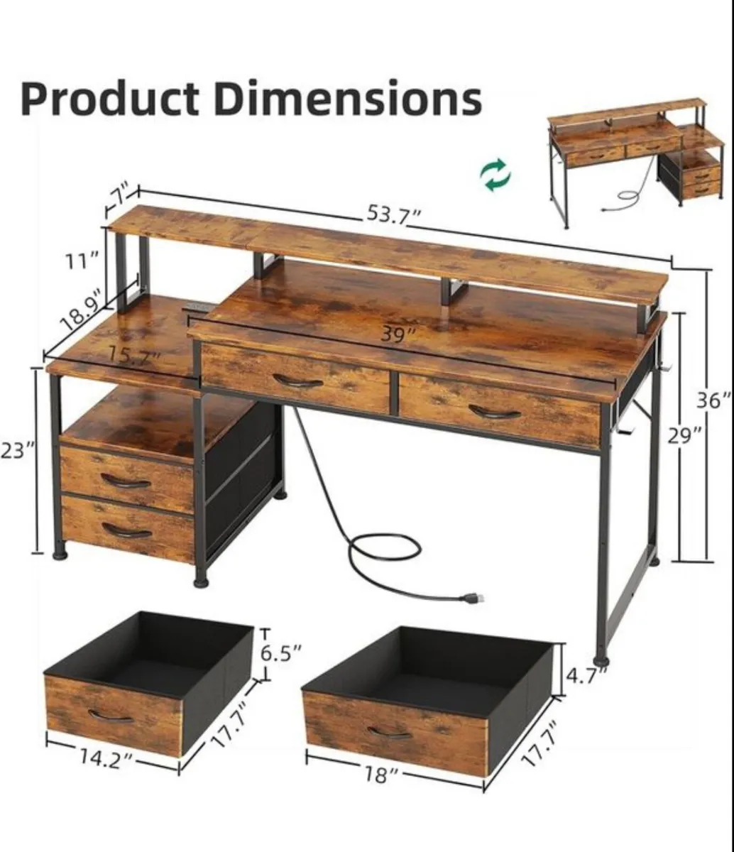 Computer Desk with Power Outlet and Monitor Stand