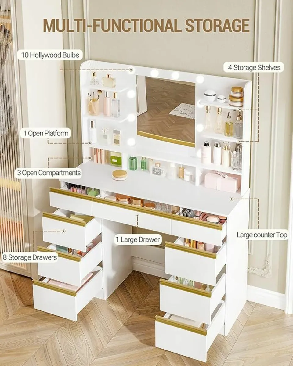 LED Vanity Dressing Table with Oversized Mirror - Image 2
