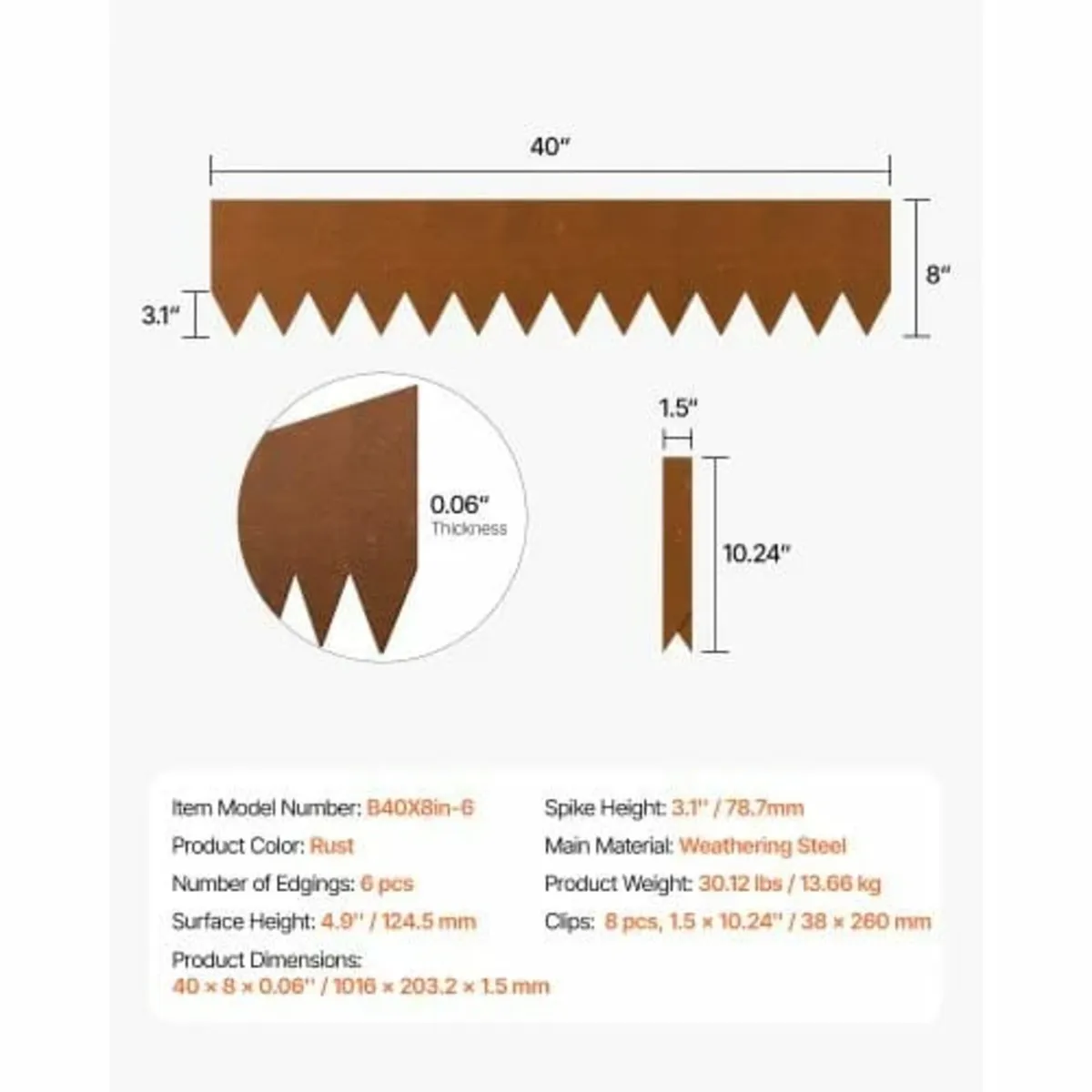 Steel Landscape Edging 6 Packs 40 x 8in Weather-Re - Image 3