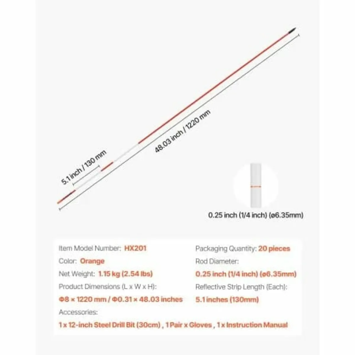 20Pcs Reflective Driveway Markers 1/4" Dia 48 in S - Image 4