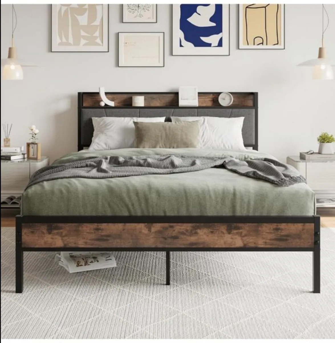 King Size Bed Frame with Wooden Storage