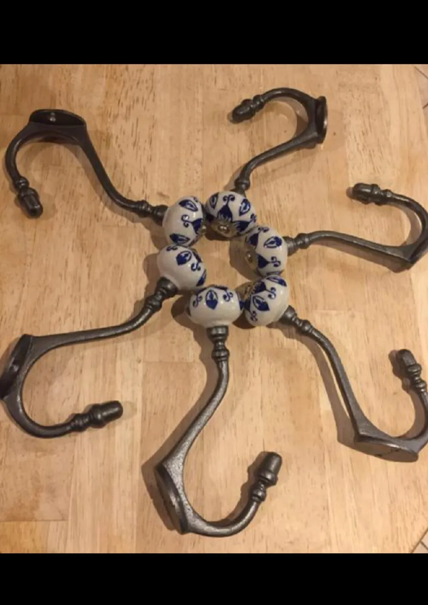 6 x Large Cast Iron Coat Hooks Pumpkin Top NEW - Image 1