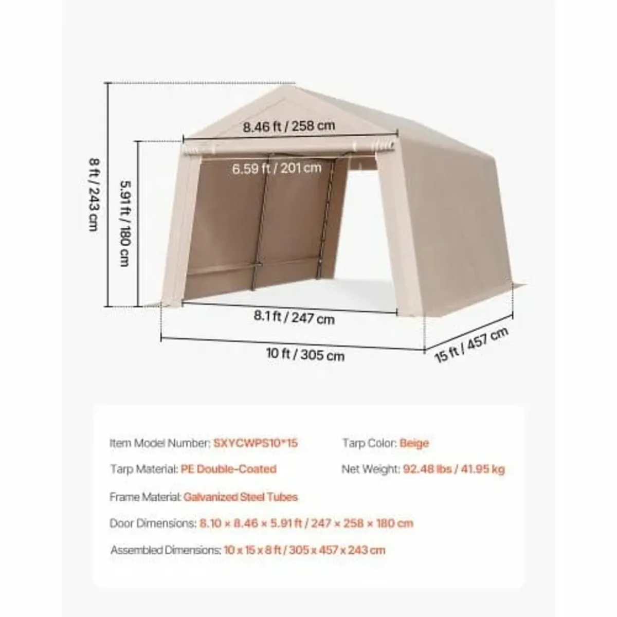 Outdoor Storage Portable Shed 10x15 ft Waterproof - Image 2