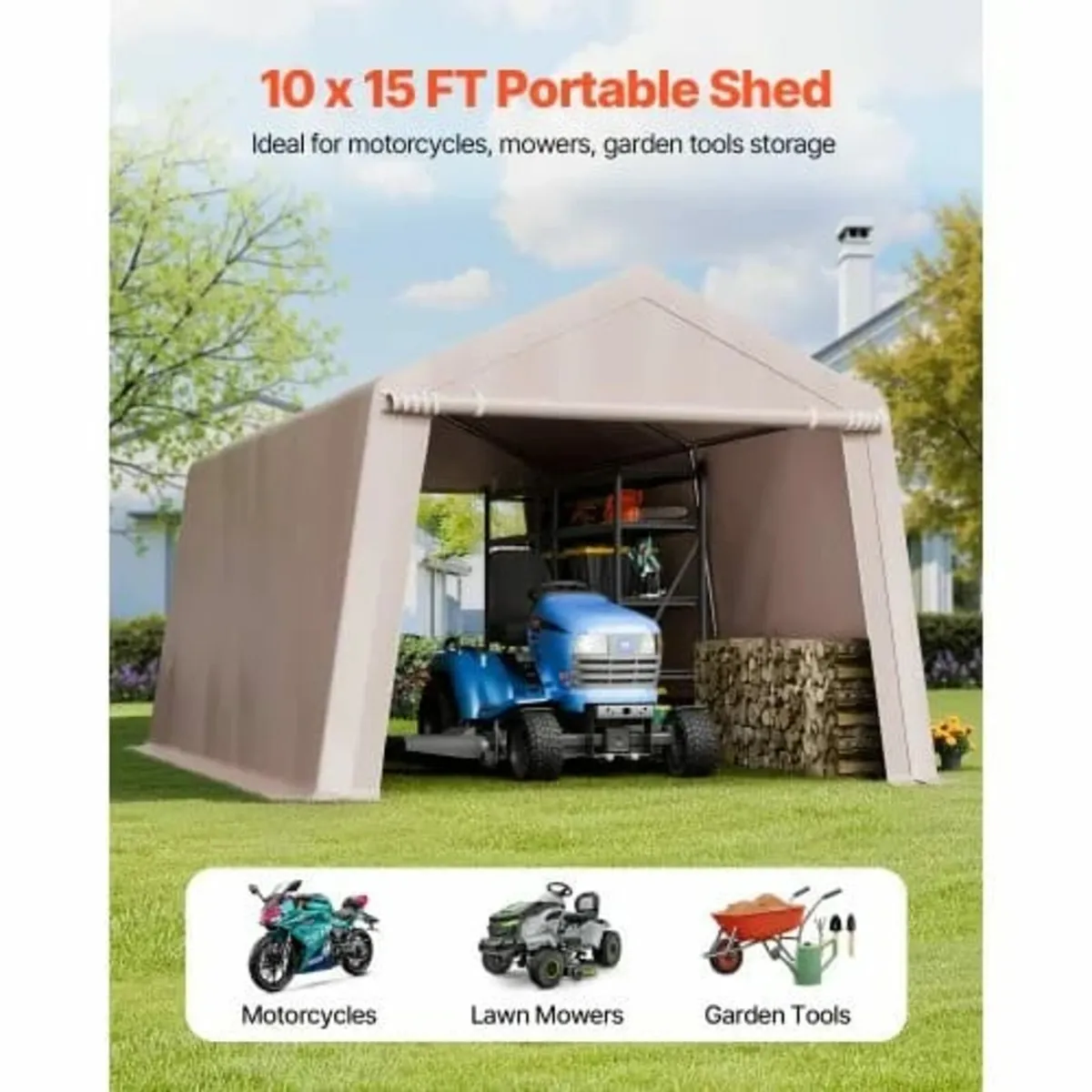 Outdoor Storage Portable Shed 10x15 ft Waterproof - Image 4