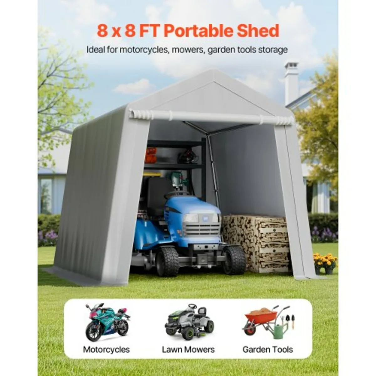 Outdoor Storage Shelter Shed 8x8 ft Waterproof Car - Image 4