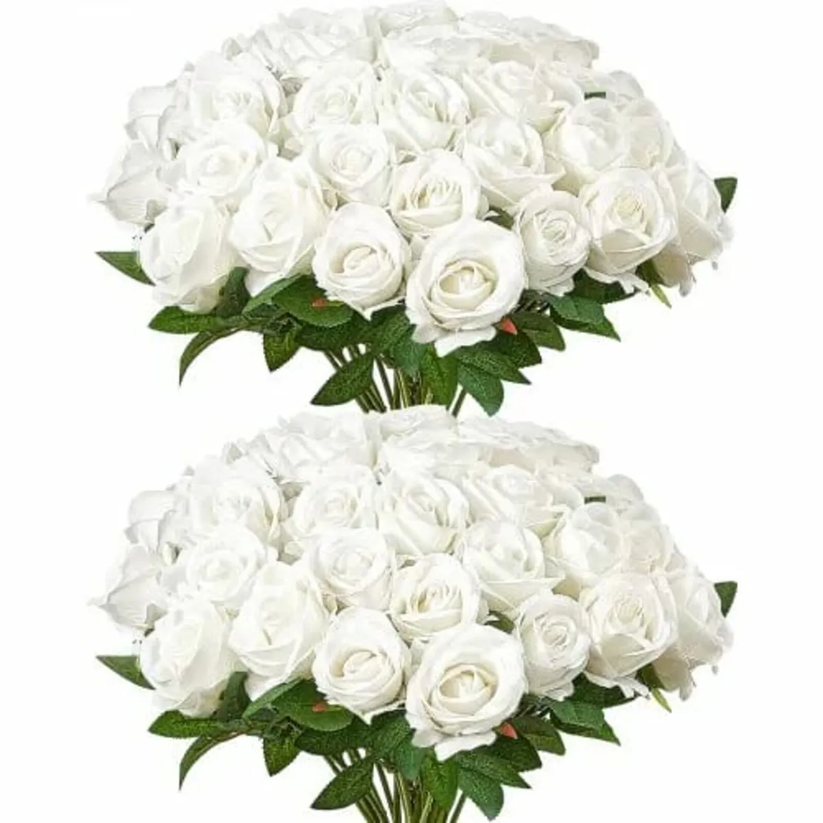60 Pcs White Rose Artificial Flowers Realistic Bou - Image 1