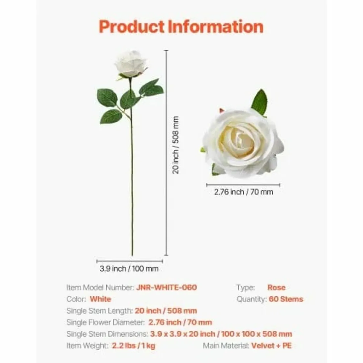 60 Pcs White Rose Artificial Flowers Realistic Bou - Image 4