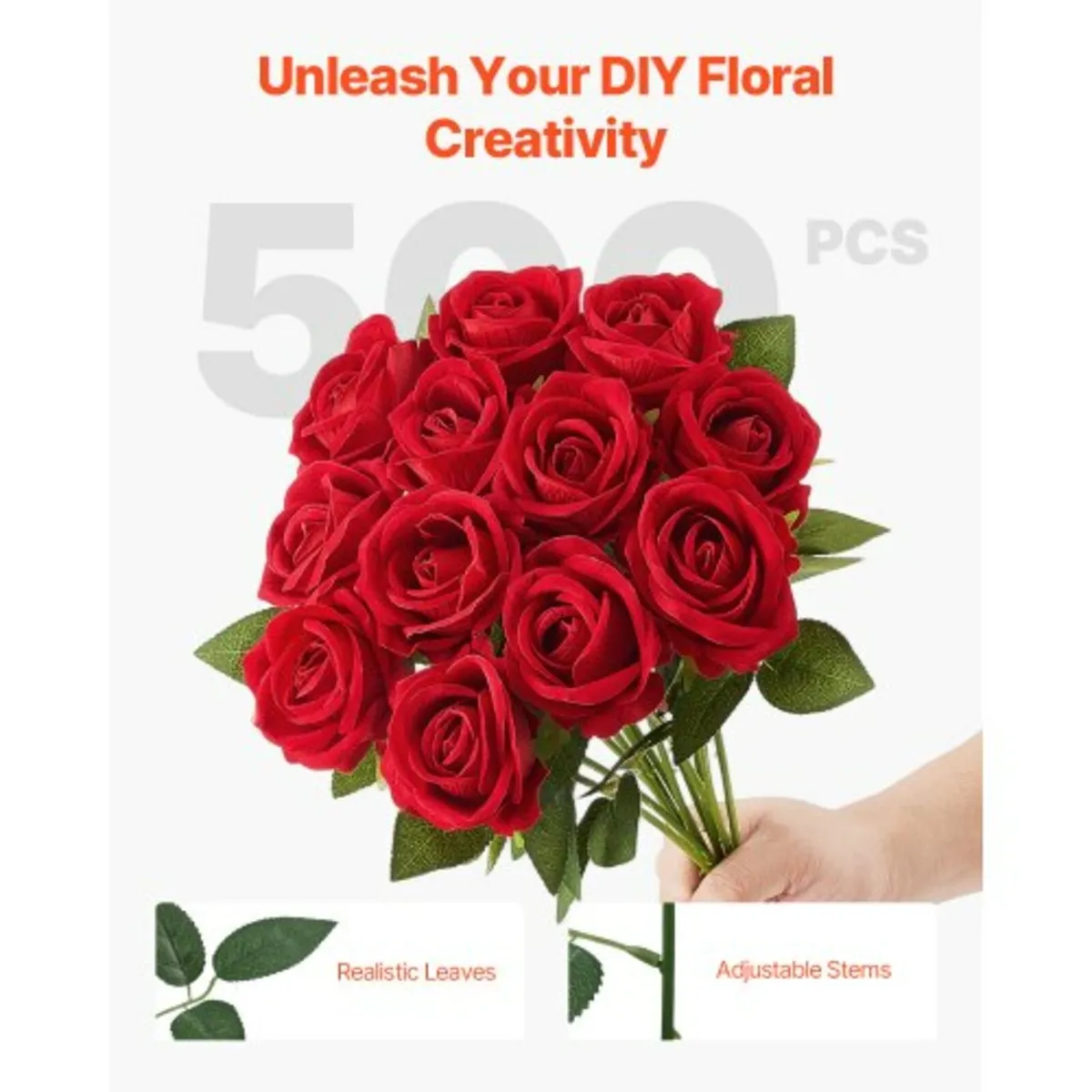 500 Pcs Red Roses Artificial Flowers Realistic Bou - Image 4