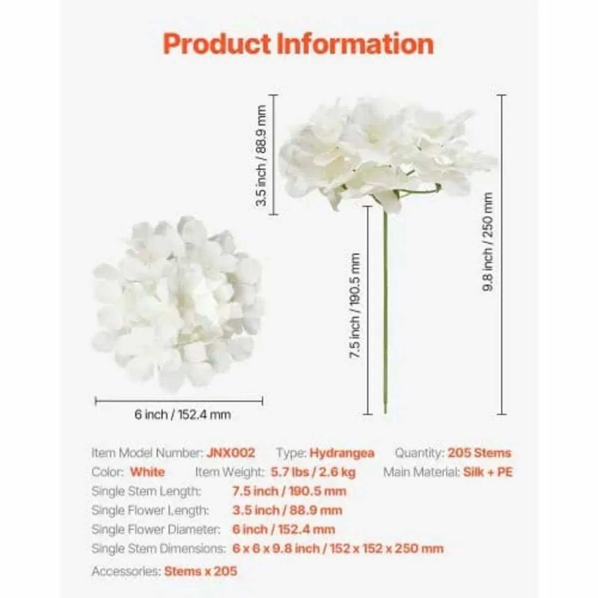 205 Pcs Artificial Silk Hydrangea Flowers 9.8 In B - Image 2