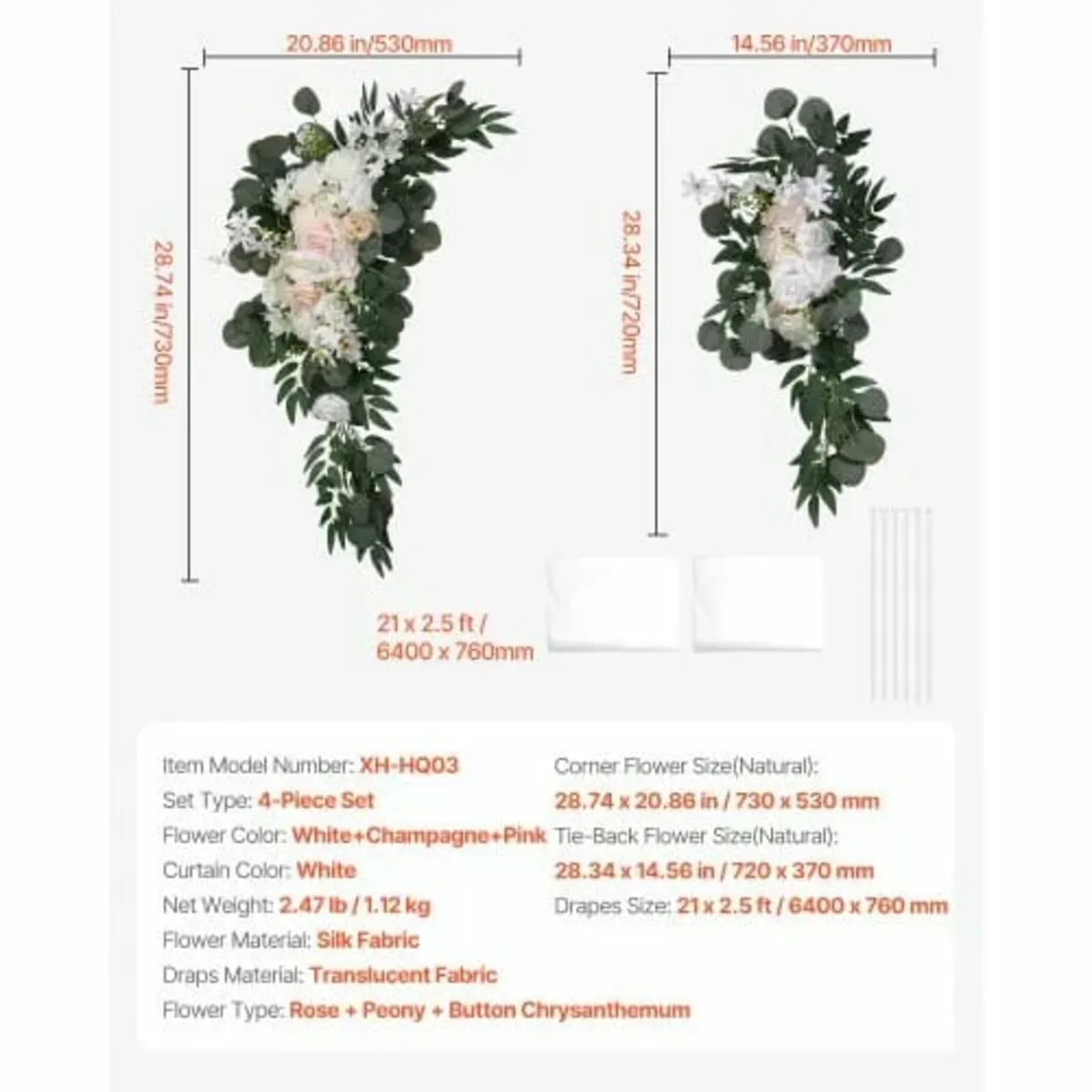 Artificial Wedding Arch Flowers Kit White With 2 P - Image 4